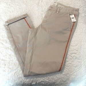 NWT Chino by Anthropologie Khaki Pants Red Stripe Sz 27 Cuffed Spring Vacation